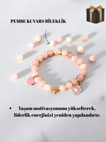 PEMBE KUVARS DOĞAL TAŞ CHARMLI BİLEKLİK MDL54172